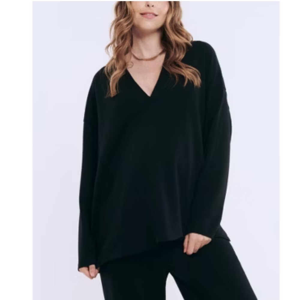 ABERCROMBIE & FITCH Oversized V Neck Drop Shoulder Tunic Sweater Black S $75 GUC
